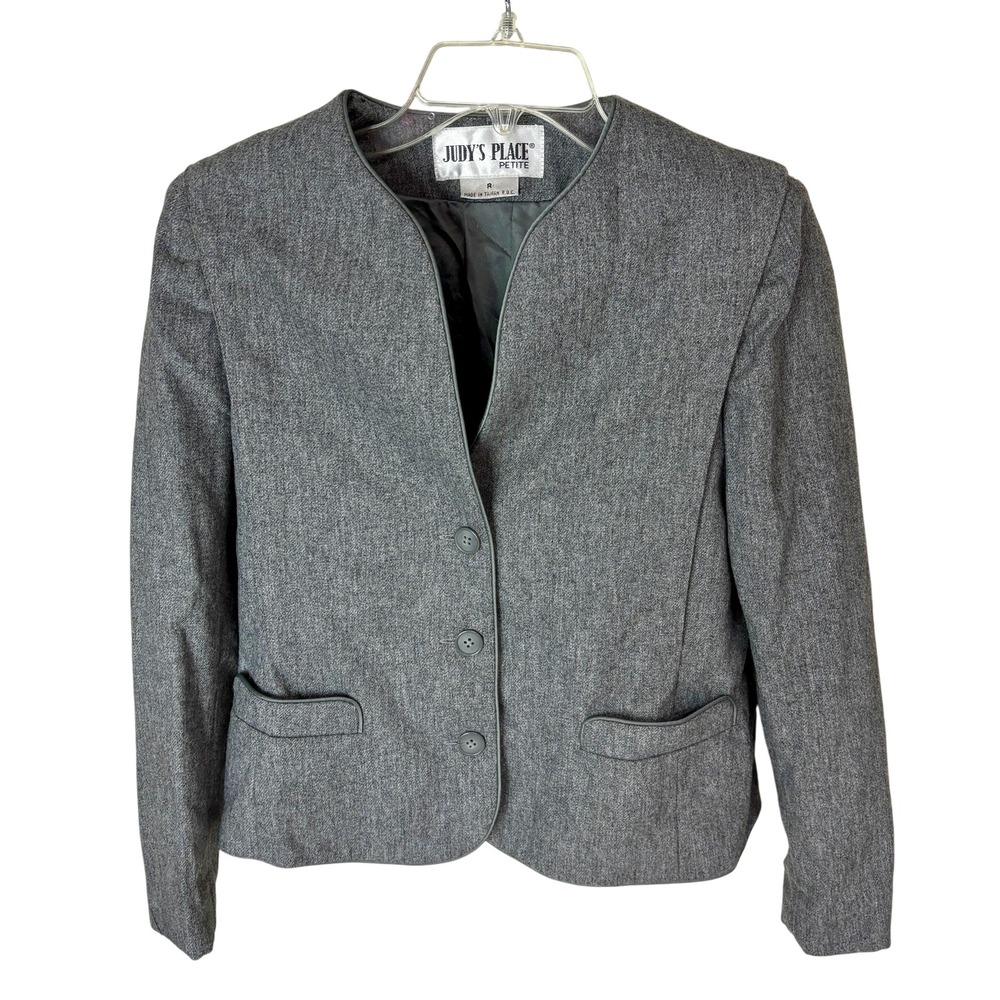 Judy's Place‎ Petites L/S Jacket Womens Modern Small 8 Petite Med Gray VNTG 90s